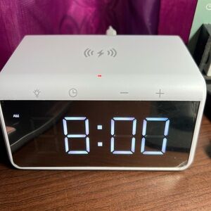 Digital LED Alarm Clock with Wireless Charging - White